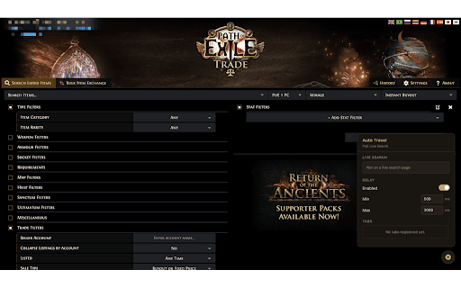 PoE Live Search Auto Travel :: Automatically clicks Travel to Hideout when a new item appears in PoE Trade live search.