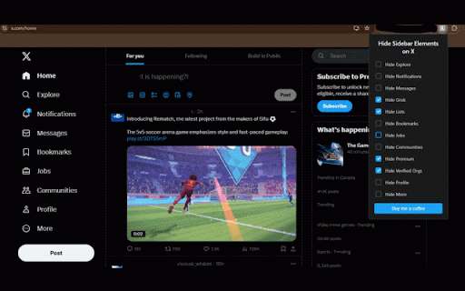 X Sidebar Toggler :: Toggle visibility of X.com sidebar menu items