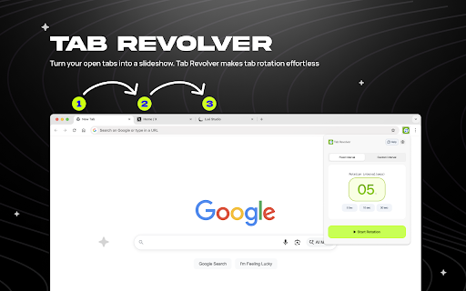 Tab Revolver – Auto rotate tabs for slideshow browsing :: Automatically turn your open tabs into a slideshow. Tab Revolver makes tab rotation effortless.