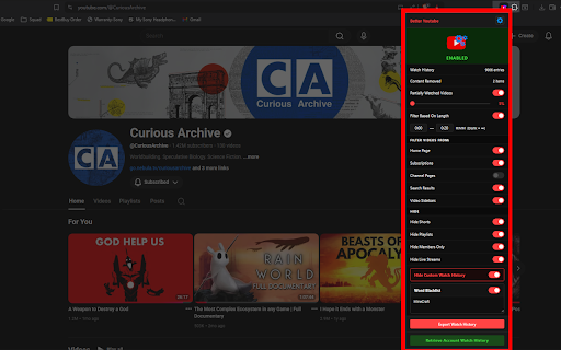 Better Youtube :: Customize the youtube interface, as well as store a permanent and sharable search history.