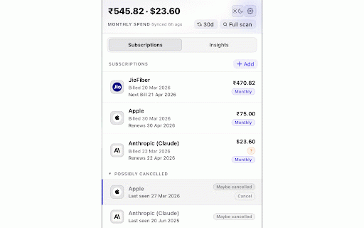 SaaS Subscription Tracker :: Automatically track your SaaS subscriptions from Gmail — privately, locally.
