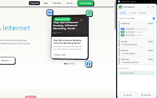 Unified Pixel Inspector :: Detect and debug tracking pixels/tags across Meta, TikTok, Google/GTM, and Zalo on any website