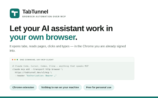TabTunnel :: Let your AI coding agent drive this browser, with your permission.