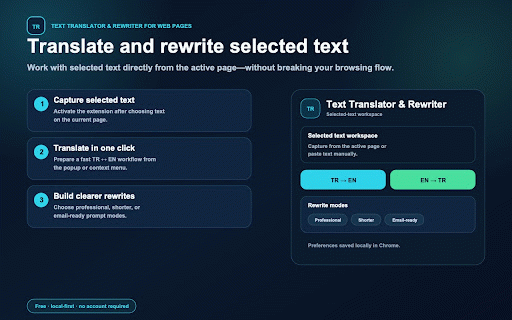 Text Translator & Rewriter for Web Pages :: Translate selected text and prepare customized AI rewrite prompts from active pages in one click.