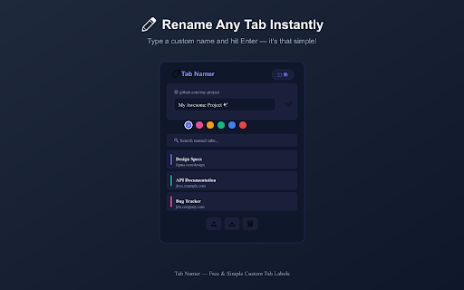 Tab Namer — Free & Simple Custom Tab Labels :: 🏷️ Free tab renaming tool! Quickly name & organize your tabs. Simple, fast & easy. Find any tab instantly when 30+ tabs are open!