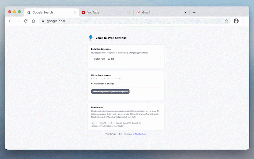 Voice to Type :: Type with your voice in any text field, in 30+ languages. Free, fast dictation right in your browser.