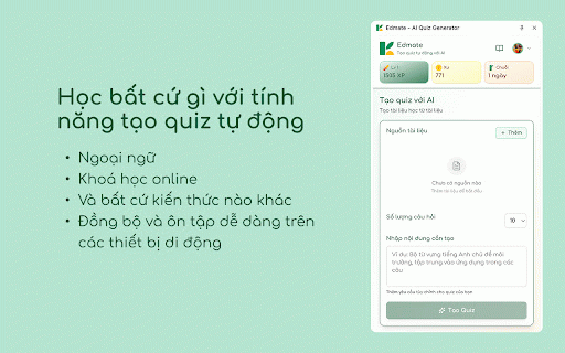 Edmate - Trình tạo Quiz AI :: Tạo quiz tự động từ tài liệu bằng AI