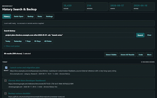 BrowseVault: History Search & Backup :: Search, back up, export, and preserve your browser history locally.