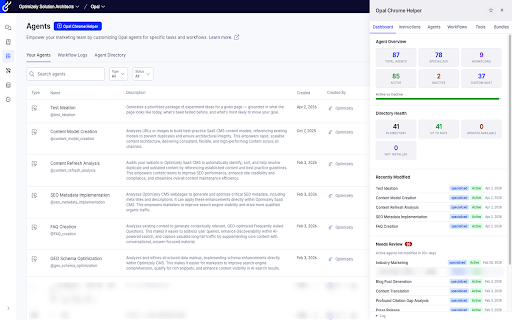 Opal Chrome Helper :: Bulk manage skills, memory, agents, workflows, tools, and artifacts on Optimizely Opal