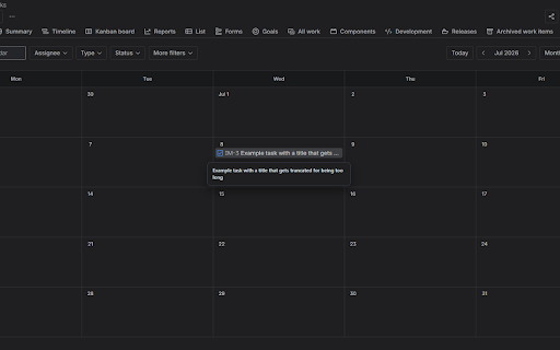 Jira Calendar Issue Popover :: Adds lightweight hover popovers to native Jira calendar issue cards.