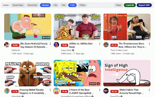 Outlier Finder by moreoften.io :: Find viral videos before they trend. Outlier scores auto-load on every YouTube page.
