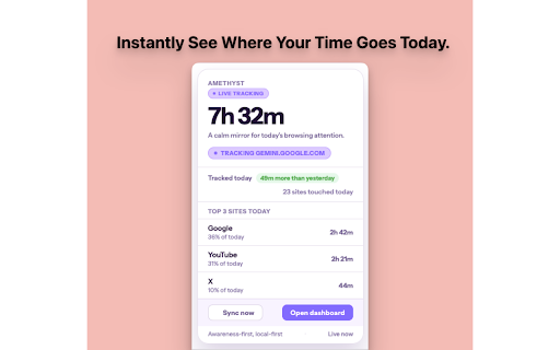 Amethyst: Local Attention Tracker :: Track your real focused browsing time. local-first, no account, no cloud. Know exactly where your attention goes.