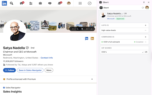 Obert :: Connect LinkedIn to Obert — manage leads, lists, and campaigns from your browser.