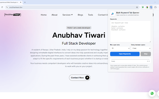 Bulk Keyword Tab Opener :: Open keyword searches in controlled batches with a configurable tab limit.
