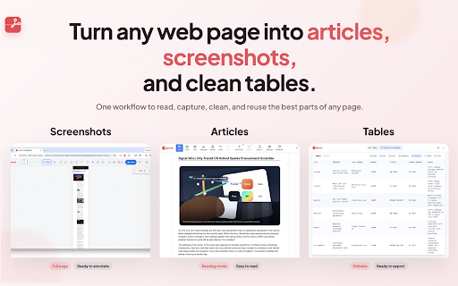 GoSnip - Screenshots, Articles, PDFs & Table Extraction :: Web clipper to save webpages and AI chats as articles, screenshots, PDFs, and tables, with advanced extraction and Obsidian export.