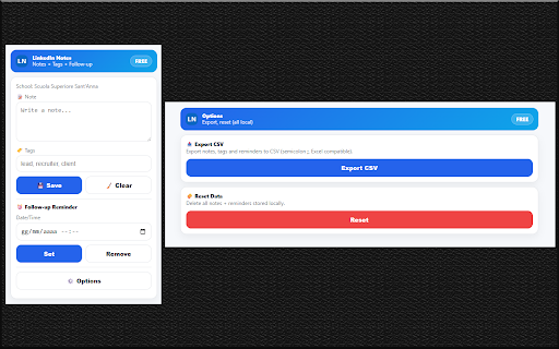 LinkedIn Notes & Reminders :: Save private notes, tags, and follow-up reminders directly on LinkedIn profiles. 100% free and stored locally.