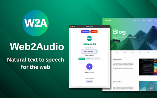 Web2Audio :: Convert any webpage into an AI-powered audio summary with premium text-to-speech voices