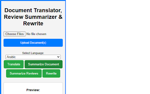 Document Translator & Summarizer :: Upload documents to translate, summarize, and rewrite text.