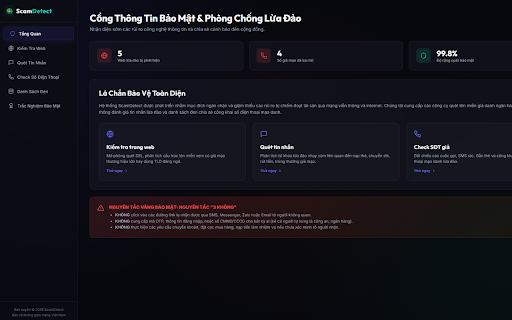 ScamDetect - Trình Phát Hiện Lừa Đảo :: Phát hiện trang web lừa đảo, kiểm tra SSL, quét từ khóa đáng ngờ và phân tích độ an toàn tin nhắn.