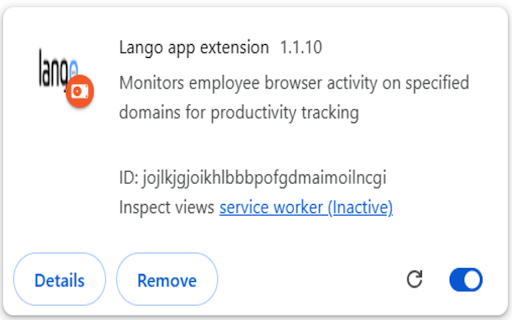 Lango app extension :: Monitors employee browser activity on specified domains for productivity tracking