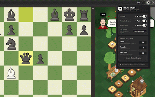 Neural Knight :: Real-time chess analysis with evaluation bar and best move hints on Chess.com