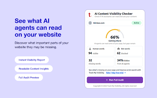 AI Content Visibility Checker, powered by Track My Visibility :: See what AI assistants can actually read and understand on your website - in just one click