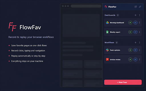 FlowFav :: Save favorite URLs, organize them into categories, and record/replay browser interactions.
