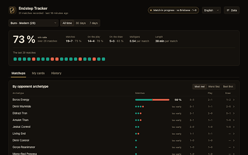 Endstep Tracker :: Records your endstep.cc matches: opponent cards, play/draw, mulligans, results and cards played.