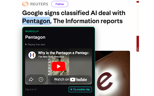 WordClip :: Highlight any word to see it used in a real Youtube video