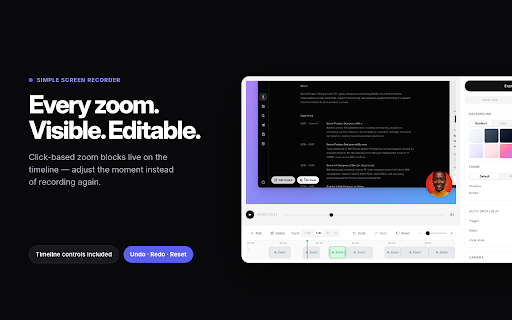 Simple Screen Recorder :: Record any tab or screen with auto spotlight on clicks, beautiful backgrounds, browser frames, and one-click MP4 export.