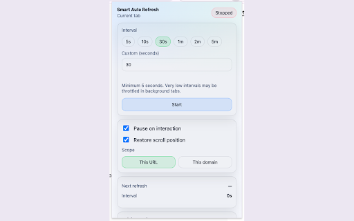 Smart Auto Refresh :: Privacy-first auto refresh with smart pauses, scroll restore, and optional keyword alerts.