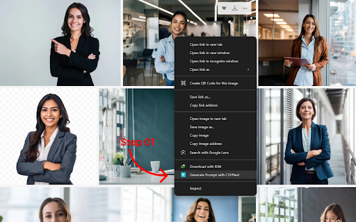 Image to Prompt Generator By CSVNest :: Right-click any image to instantly generate AI prompts. Works with Midjourney, DALL·E & more.