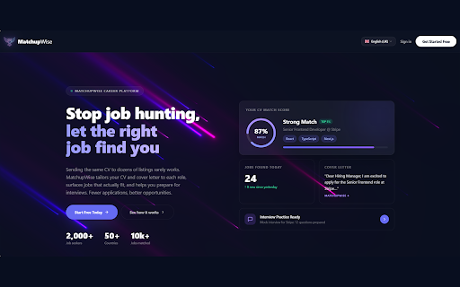 MatchupWise Career Assistant :: AI-powered job match scores, personalized cover letters, CV tailoring, and ATS scanning — directly on job listings.