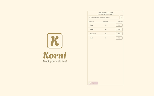 Korni: Calorie tracker & AI Menu Analysis! :: Korni: a calorie calculator for tracking nutrition, creating recipes, and analyzing dishes—perfect for meal prep and dietary goals.