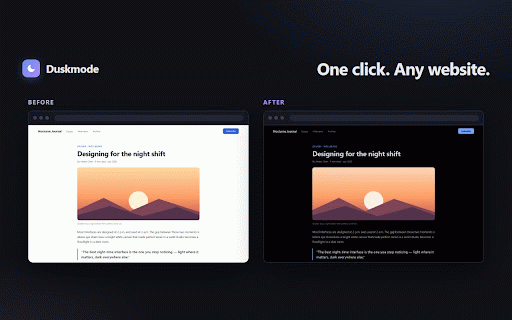 Duskmode – Dark Mode :: Reliable dark mode for Google Docs, Sheets, Slides, Drive, Gmail, and any website. Easy on the eyes, day or night.