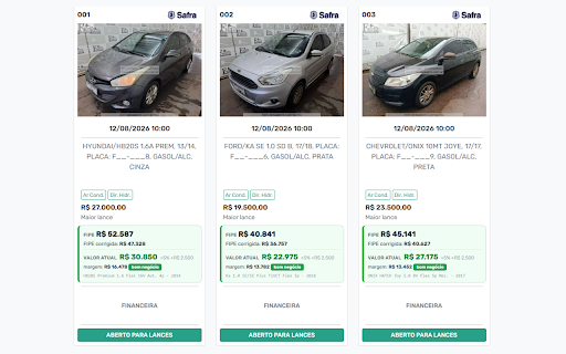 Bateu o Martelo :: Mostra o valor da tabela FIPE e calcula o custo real (taxas + tipo de leilão) nos cards de leilão.