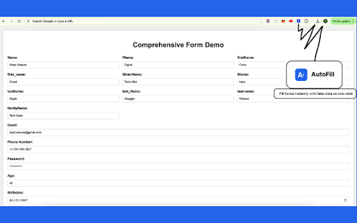 AutoFill — Form Filler & Fake Data Extension :: Fill forms instantly with fake data. Perfect for testers, developers, and anyone who wants one-click autofill.