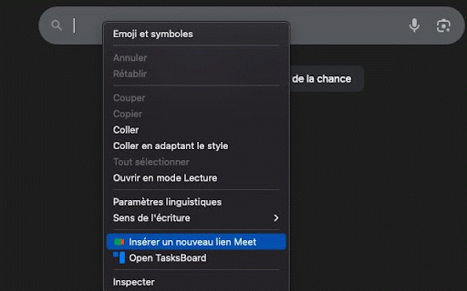 Générer un lien Google Meet :: Insère un lien Google Meet dans les champs éditables via le menu contextuel.