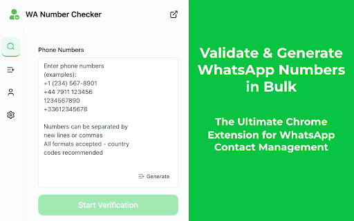 WhatsApp™ Number Generator & Checker - ExtBoost :: Find & Verify WhatsApp Numbers! Fast WA number generator & validity checker extension for your browser.