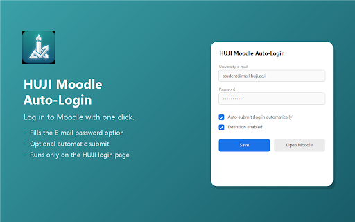 HUJI Moodle Auto-Login :: Auto-fills and submits the 'E-mail password' login on the Hebrew University (HUJI) Moodle SAML login page.