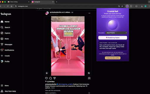 Crystal Ball – Fun Browser Fortune Teller :: A fun browser fortune teller that generates playful predictions based on your current tab.