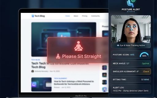 Posture Alert Studio :: Monitor your sitting posture via webcam and get alerts (screen blur, audio beep) when slouching or leaning.