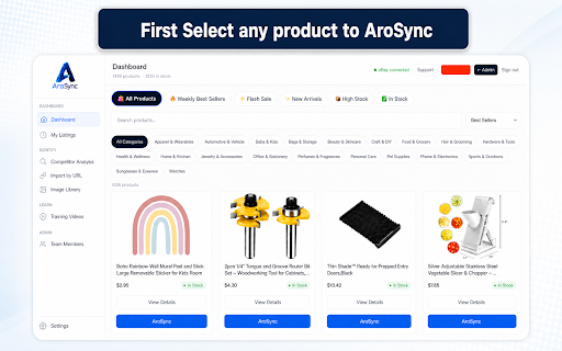 AroSync — eBay & Facebook Listing Tool :: Copy eBay listings to Facebook Marketplace, or import any eBay listing straight into your own eBay store — all in one click.