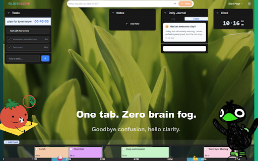 Glidescape - Productivity New Tab :: Transform your new tab into a powerful productivity workspace with timeline, tasks, and calendar.