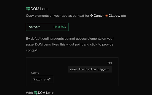DOM Lens :: Grab any element on any website and give it to AI coding agents