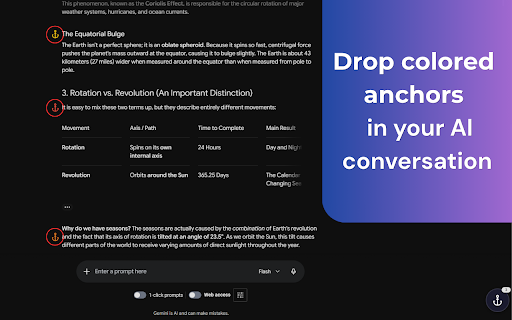 Anchor – Bookmark Your Claude and Gemini Chats :: Place colored anchors in LLM conversations and navigate between them.
