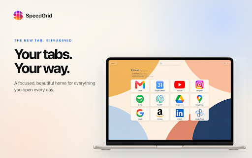 SpeedGrid New Tab :: Open an instant, locally rendered SpeedGrid on every new tab and save pages directly to your grids.