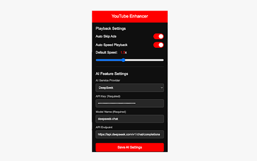 YouTube Video Enhancer :: YouTube enhancement extension with auto-skip ads, default playback speed, and AI summary/translation features