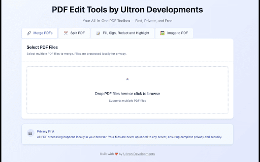 PDF Merge, Split, Sign and Fill Tool - Privacy Focused :: Merge, split, sign PDFs. Convert PDF↔Word, images→PDF. All local processing. Complete privacy, no uploads.