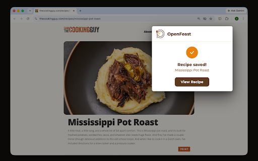OpenFeast :: Save any recipe from the web to your OpenFeast library.